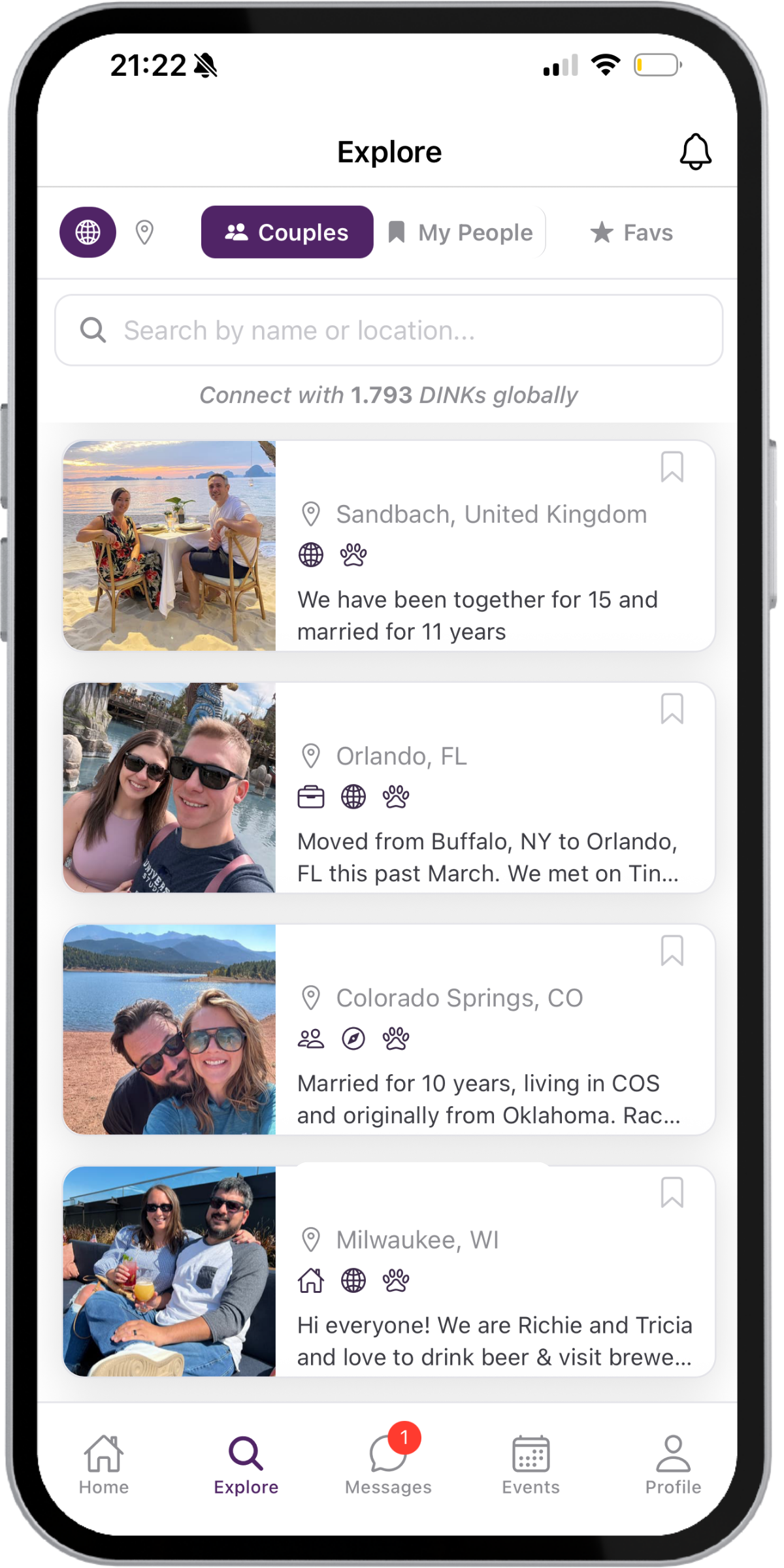 DINK Social — events feed