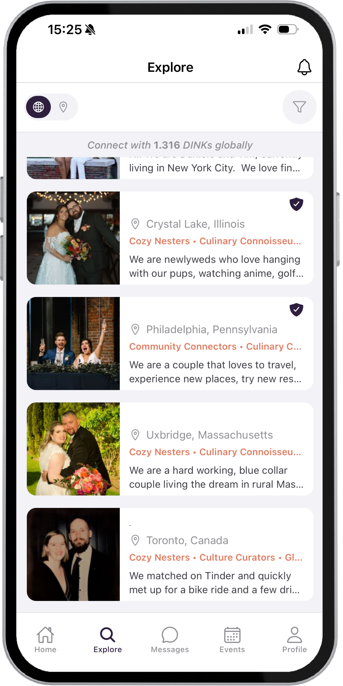 DINK Social app feed and discovery screen