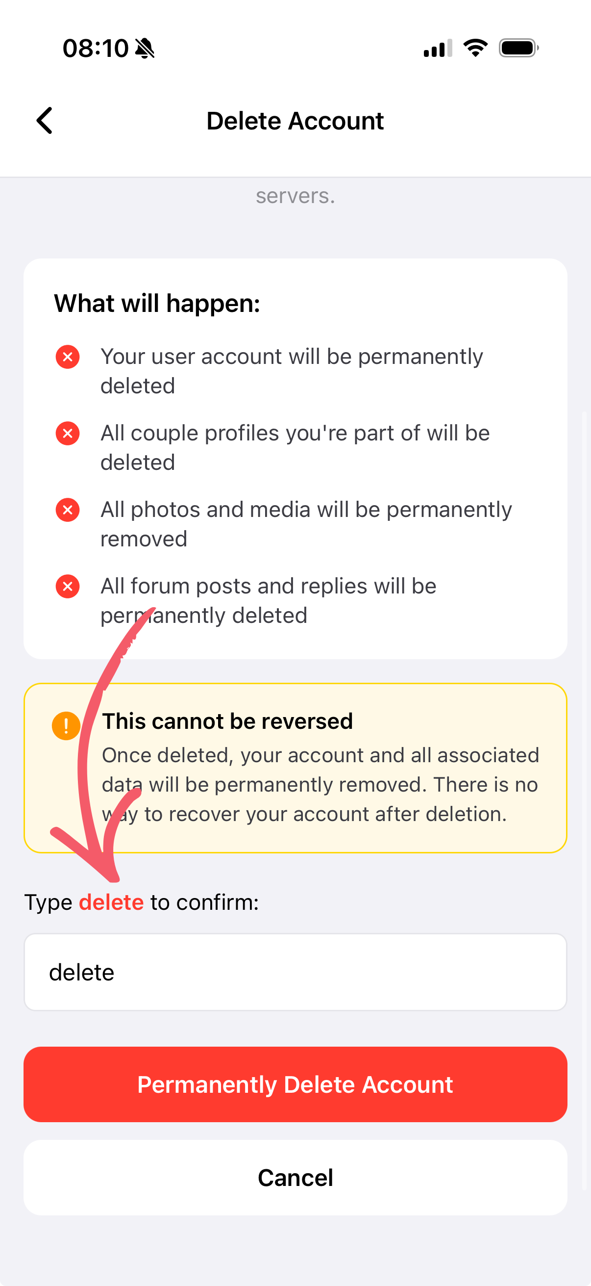 Text field with delete typed in