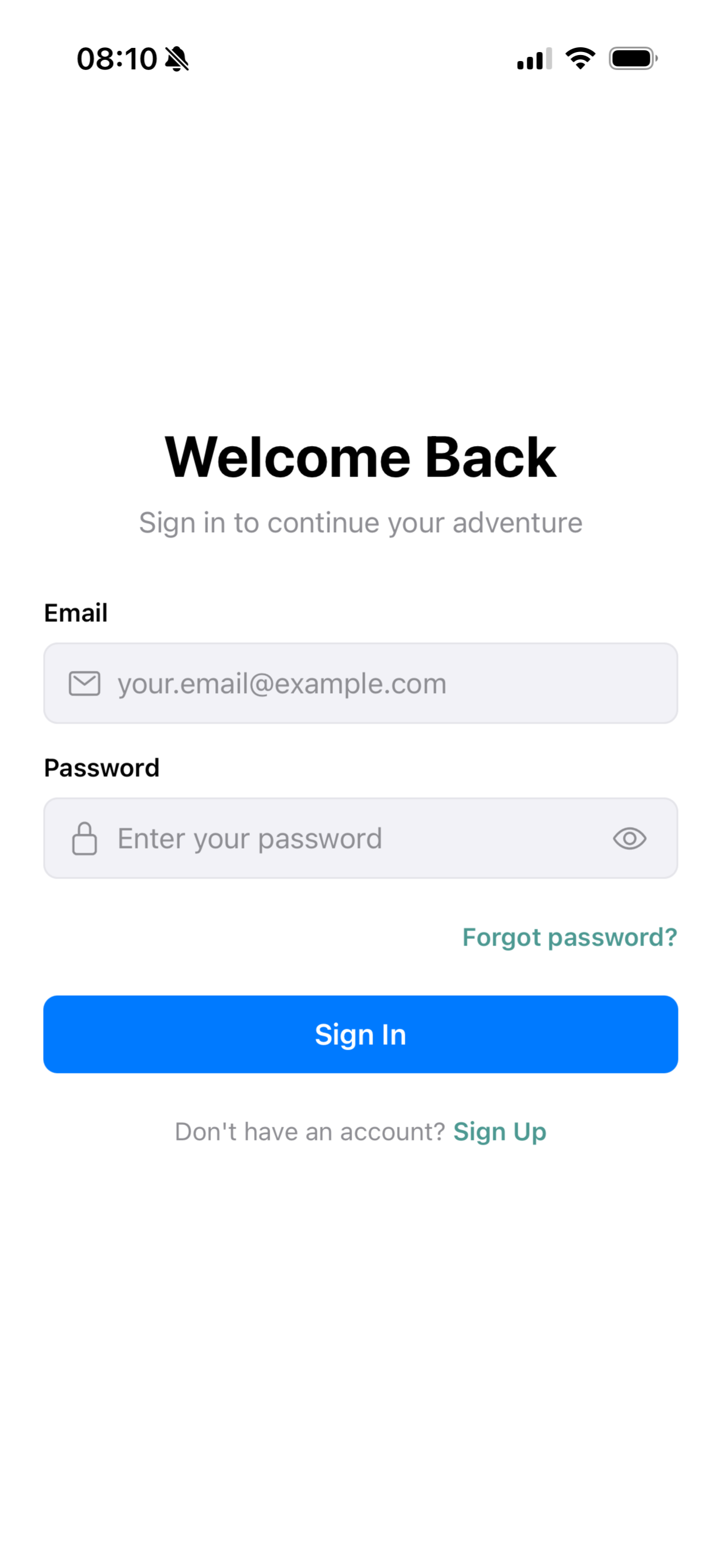 Login screen after deletion